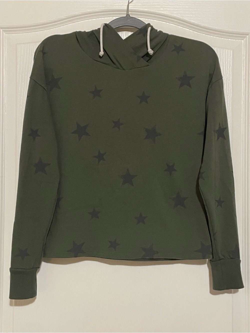 Grayson Threads Olive Green Star Print Hoodie Sweatshirt XS